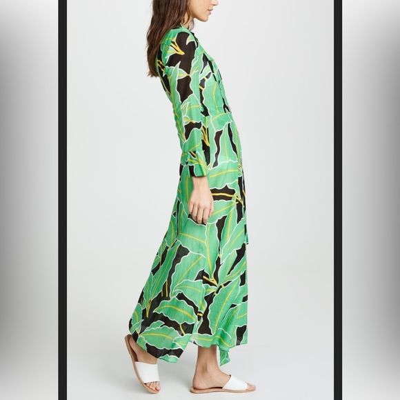 DIANE VON FURSTENBERG DVF Clarem Green Leaf Tropical Print Midi/Maxi Wrap Dress - Picture 12 of 12